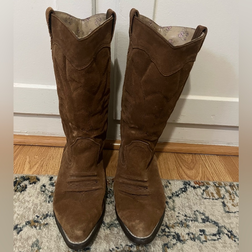 Roxy “Giddy Up” Brown Cowboy Boots – Leather Upper, Suede-Look Size 8 1/2 - Picture 3 of 8